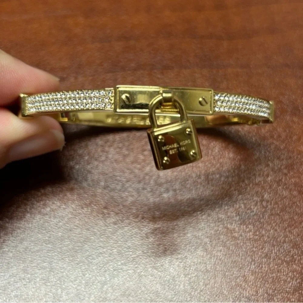 Michael Kors Gold Tone‎ Pave Crystal Pad Lock Bracelet
